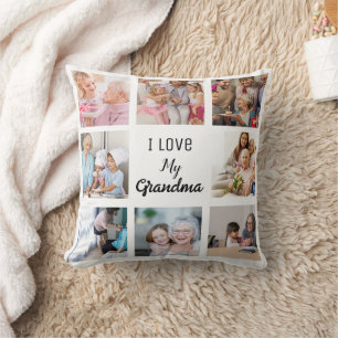 Simple and Chic Photo Collage for Grandma Throw Pillow