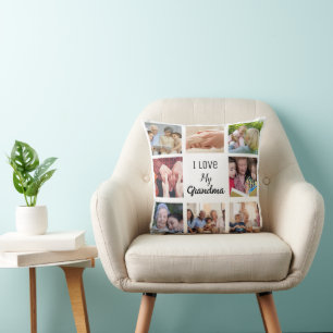 Simple and Chic Photo Collage for Grandma Throw Pillow
