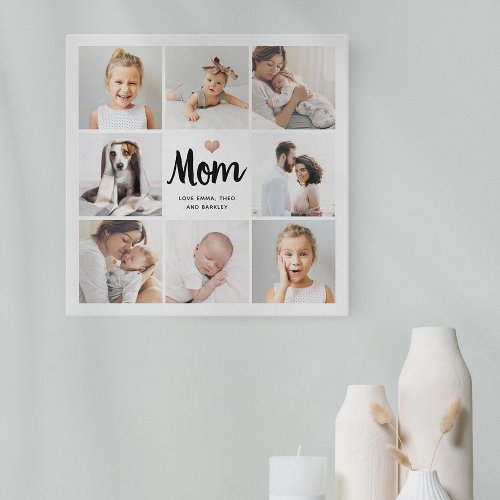 Simple and Chic  Photo Collage for Mom with Heart Faux Canvas Print