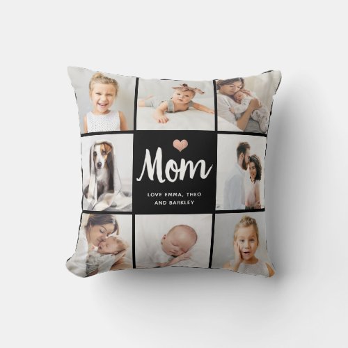Simple and Chic  Photo Collage for Mom with Heart Throw Pillow
