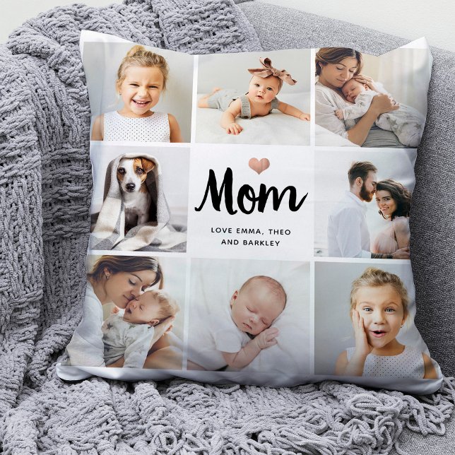 Simple and Chic | Photo Collage for Mom with Heart Throw Pillow (Creator Uploaded)