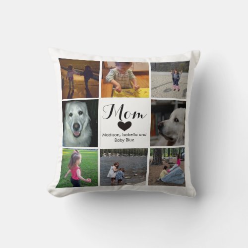 Simple and Chic Photo Collage for Mom with Heart  Throw Pillow
