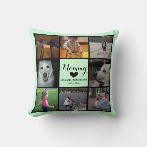 Simple and Chic Photo Collage for Mom with Heart Throw Pillow