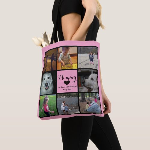 Simple and Chic Photo Collage for Mom with Heart Tote Bag