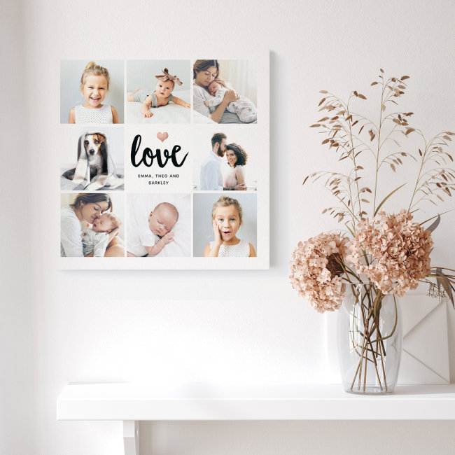 Simple and Chic Photo Collage | Love with Heart Faux Canvas Print