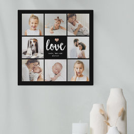 Simple and Chic Photo Collage Love with Heart Faux Canvas Print