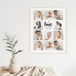 Simple and Chic Photo Collage | Love with Heart Poster<br><div class="desc">This chic black and white poster features a photo grid with eleven of your personal photos, and trendy modern script typography that says "Love". There is also an elegant little heart with a faux rose gold look. A simple, minimalist yet absolutely stylish gift for your mother, spouse, or any family...</div>
