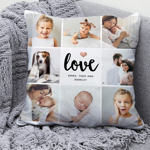 Simple and Chic Photo Collage  Love with Heart Throw Pillow