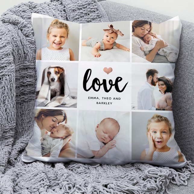 Simple and Chic Photo Collage | Love with Heart Throw Pillow (Creator Uploaded)