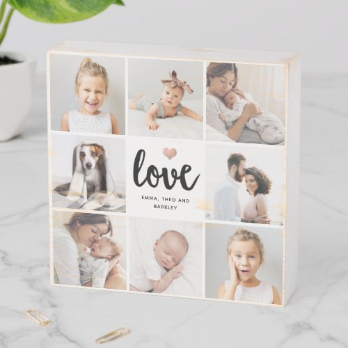 Simple and Chic Photo Collage  Love with Heart Wooden Box Sign