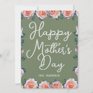 Simple and Chic   Pink Floral Mother Days Gift  Holiday Card