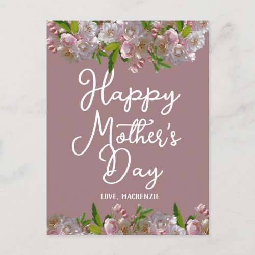 Simple and Chic  Pink Floral Mother Days Gift  Holiday Postcard
