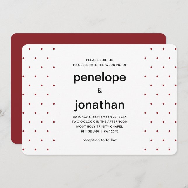 Simple and Chic Red Retro Dots  Invitation (Front/Back)