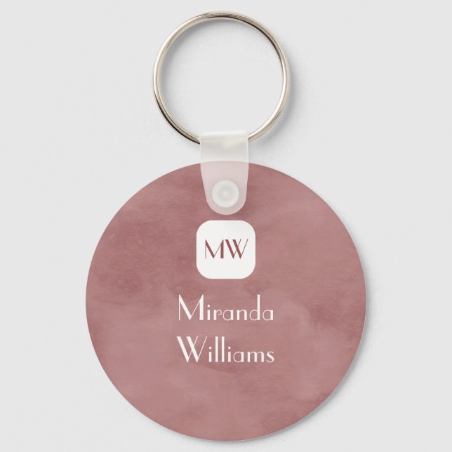 Simple and Chic Rosy Brown Monogram With Name Keychain (Front)