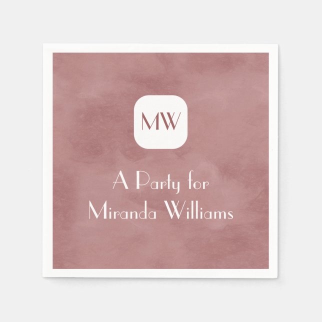 Simple and Chic Rosy Brown Monogram With Name Paper Napkins (Front)
