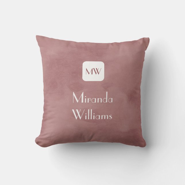 Simple and Chic Rosy Brown Monogram With Name Throw Pillow (Front)