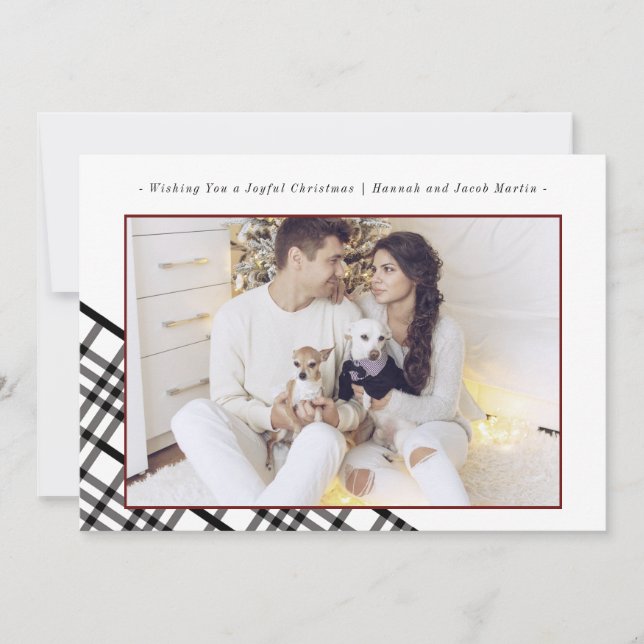 Simple and Classic Christmas Plaid Photo Holiday Card (Front)