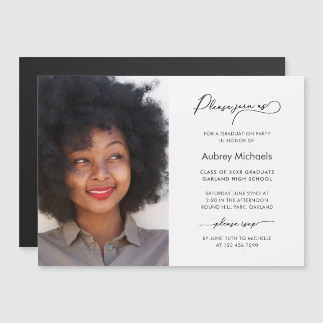 Simple and Classic Photo Graduation Party Magnetic Invitation (Front/Back)