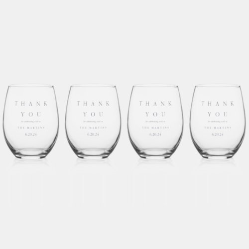 Simple and Classic Wedding Thank You  Stemless Wine Glass