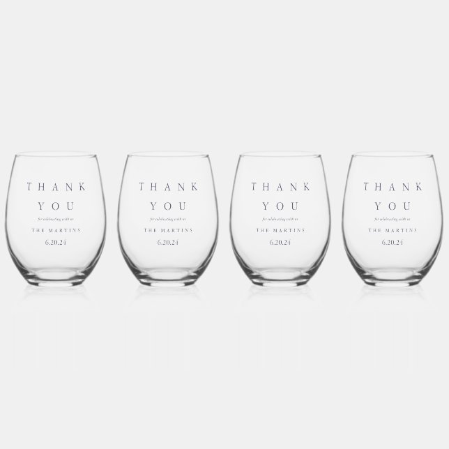 Simple and Classic Wedding Thank You  Stemless Wine Glass (Front)
