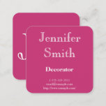 This classy, simple, and modern business card design features a magenta background. It could be used by a professional such as an architect, interior decorator or interior designer. The name, profession, contact details and initials can be personalized.