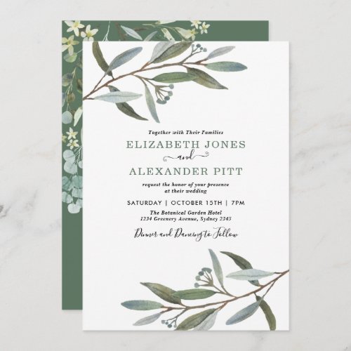 Simple and Clean Eucalyptus Greenery Wedding Invitation