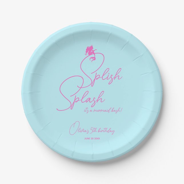 Simple And Clean Mermaid Birthday Party Paper Plates (Front)