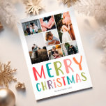 Simple and Colorful Christmas Family Photo Collage Holiday Card<br><div class="desc">This simple and fun family photo collage Merry Christmas card features a place for you to add your names, with ‘Merry Christmas’ in colorful bright typography, as well as room for you to add your own photos (with space for seven photos). On a back is space for a customised message...</div>