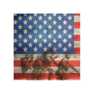 Simple and Colorful Soldiers and American Flag Wood Wall Art