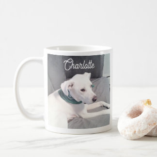 Simple and Cute White Puppy Dog Photo Add Name To Coffee Mug