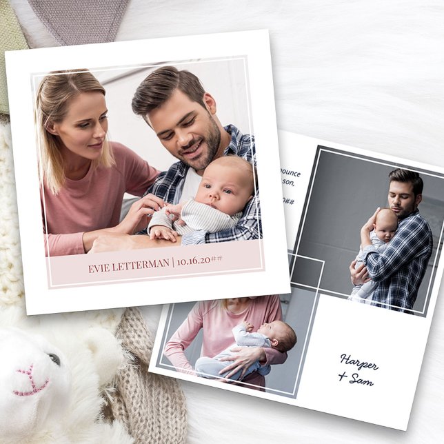 Simple and Elegant Baby Boy 3 Photo Birth Announcement (3 Framed Photo Baby Birth Announcement. Buy printed or as a printable digital download)