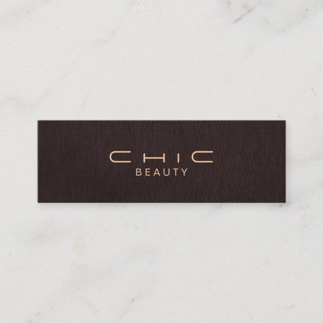 Simple and Elegant Beauty Dark Brown Linen Look Mini Business Card (Front)