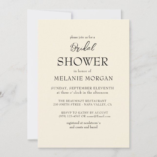 Simple and Elegant beige Bridal Shower Invitation (Front)