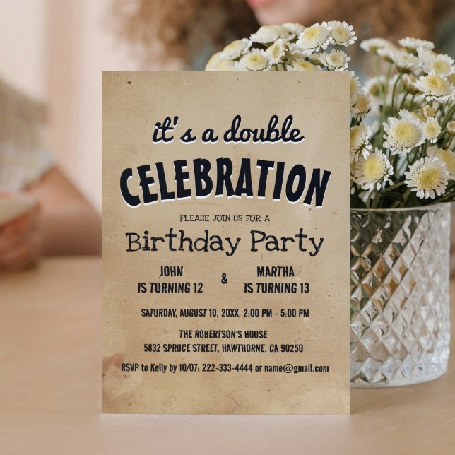 Simple and Elegant Beige Double Birthday Party Inv Invitation (Creator Uploaded)