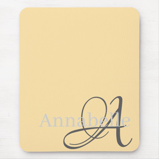 Simple and Elegant Beige Monogram and Name  Mouse Pad (Front)