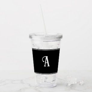 Simple and Elegant Black and White Custom Initial Acrylic Tumbler