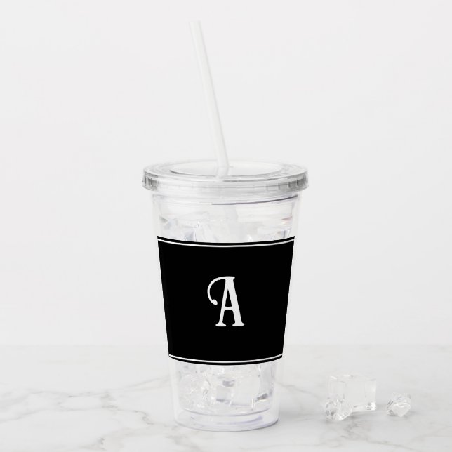 Simple and Elegant Black and White Custom Initial Acrylic Tumbler (Front Ice)