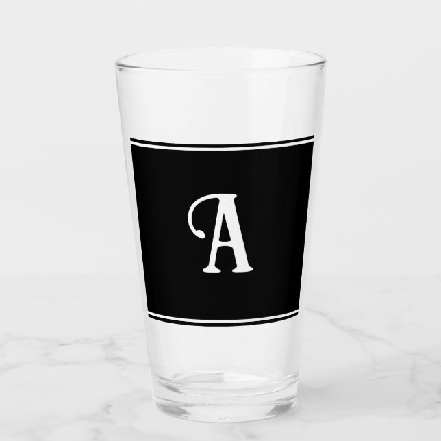 Simple and Elegant Black and White Custom Initial Glass (Front)