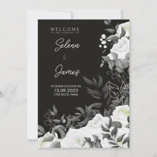 simple and elegant black and white floral wedding invitation