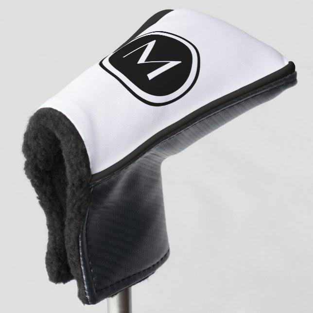 Simple And Elegant Black And White Monogram Golf Head Cover (3/4 Front)