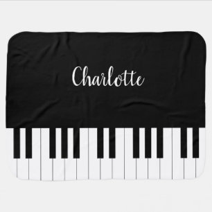Simple and Elegant Black and White Piano Keyboard Baby Blanket
