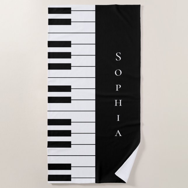 Simple and Elegant Black and White Piano Keyboard Beach Towel (Front)