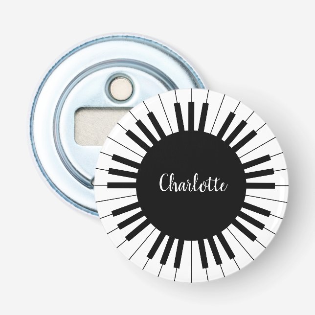 Simple and Elegant Black and White Piano Keyboard Bottle Opener (Front)