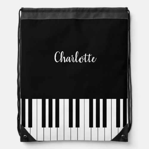 Simple and Elegant Black and White Piano Keyboard Drawstring Bag