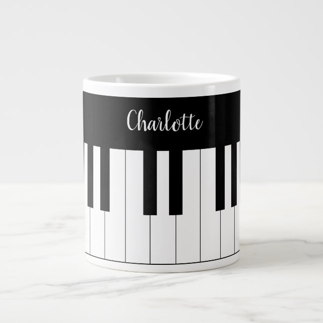Simple and Elegant Black and White Piano Keyboard Giant Coffee Mug (Front)