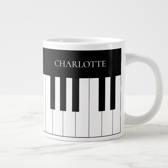 Simple and Elegant Black and White Piano Keyboard Giant Coffee Mug (Right)