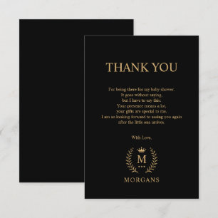 Simple And Elegant Black Gold Monogram Thank You Card