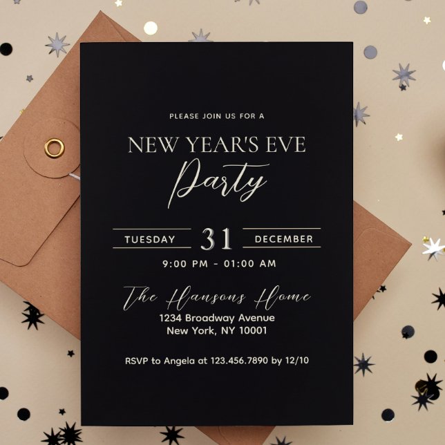 Simple and Elegant Black New Year's Eve Party Invitation (Creator Uploaded)
