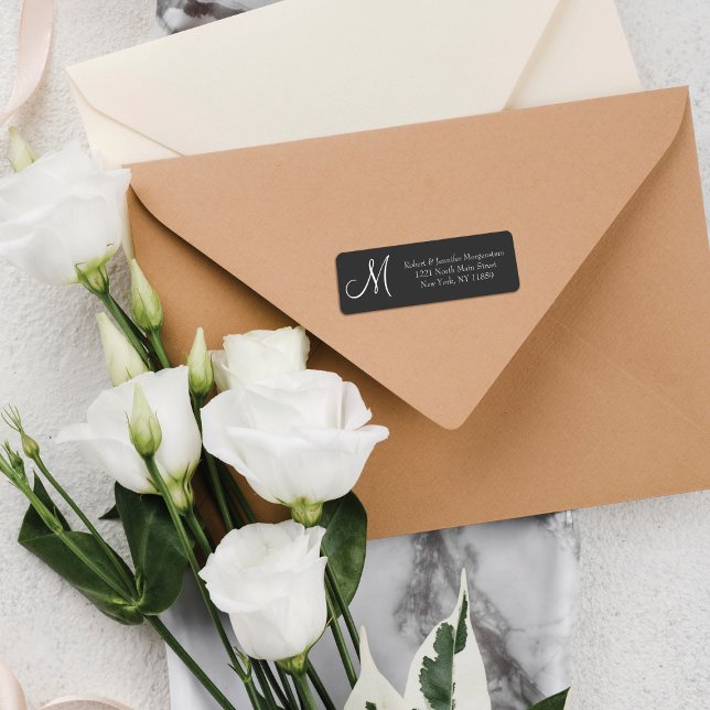 Simple and Elegant, Black & White Monogram Address Label (Creator Uploaded)