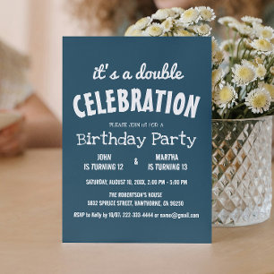 Simple and Elegant Blue Double Birthday Party  Invitation